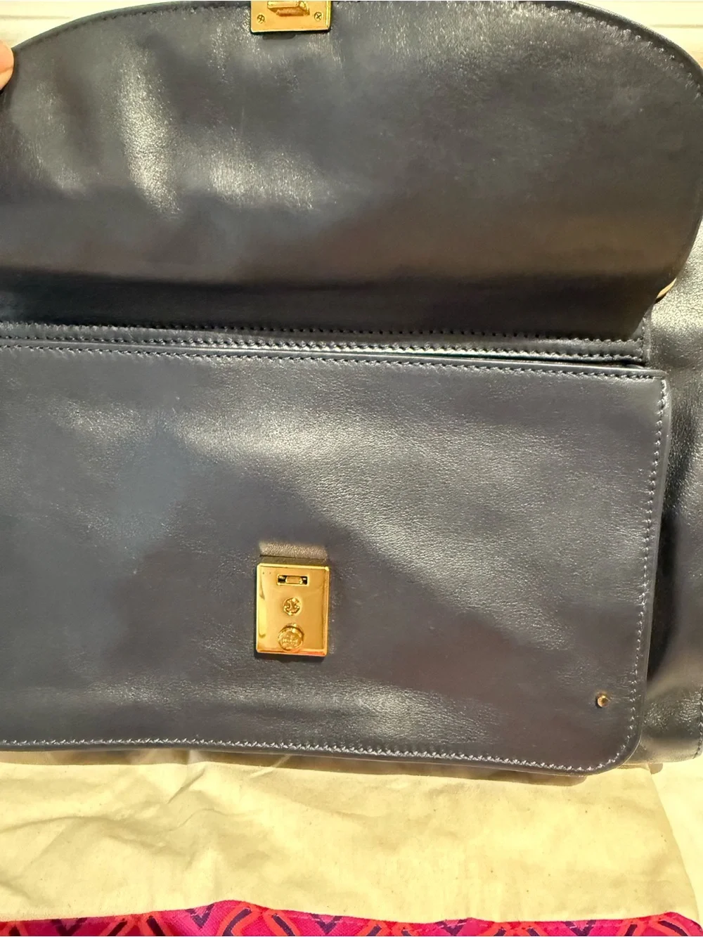 Tory Burch Priscilla Leather Shoulder Bag in navy blue